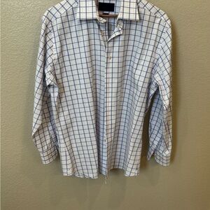 David Donahue White and Blue Checkered Men's Shirt